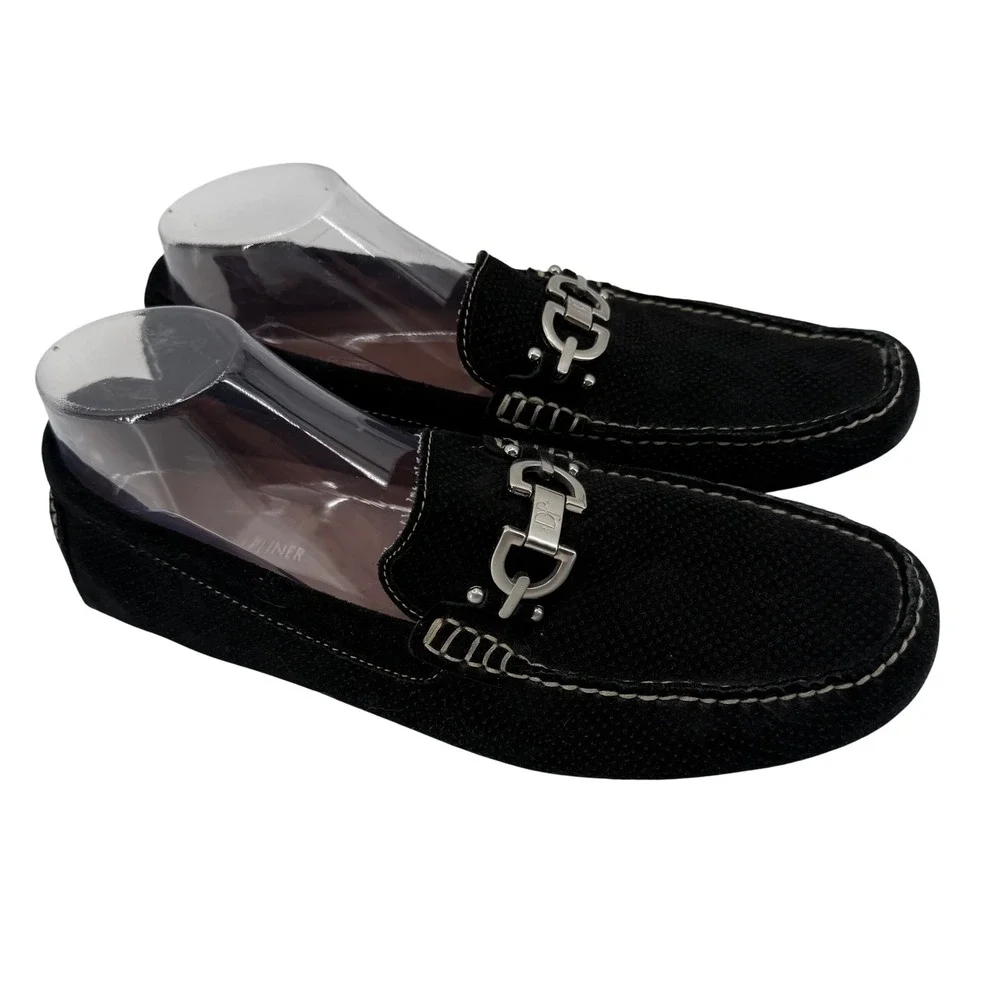 Donald J Pliner Driving Loafers Women Size 10 Black Suede Bit Perforated Italy‎